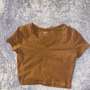 V neck brown crop top
